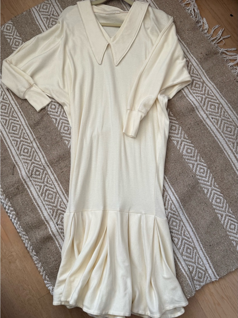 Cream Peterpan Collar Drop-Waist Bat Wing Midi Dress